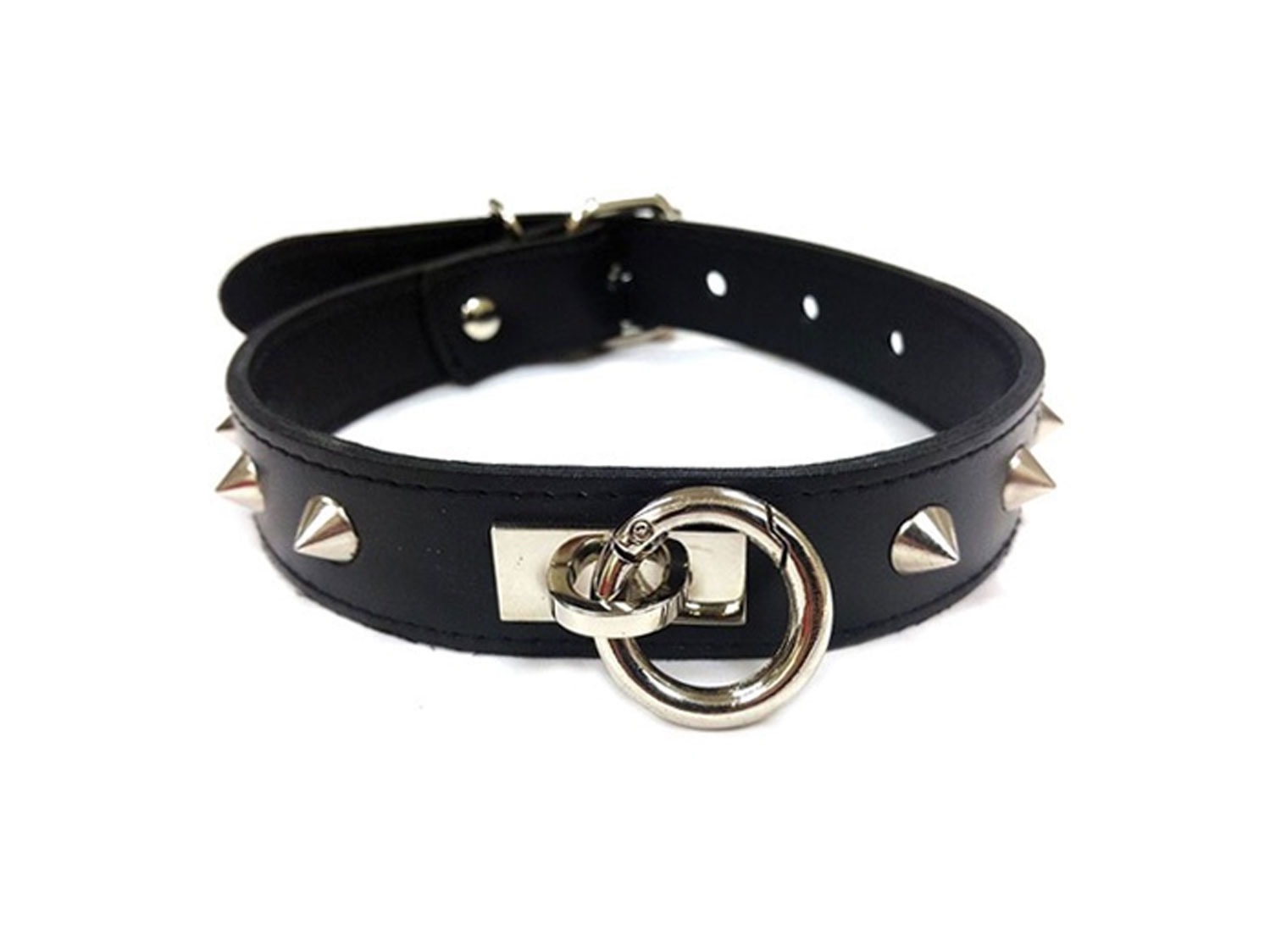 leather o ring studded collar