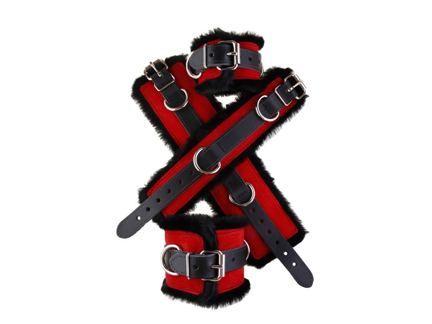 Faux fur bondage leather cuff red